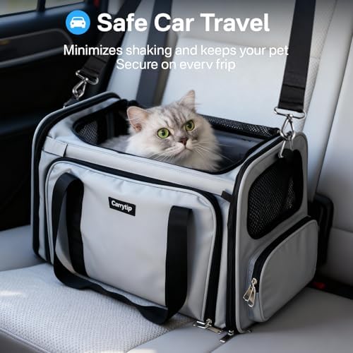 Expandable Cat Carrier, Airline Approved Soft Sided Pet Carrier for Cats & Small Dogs Up to 15 lbs, with Locking Safety Zippers & Cozy Fleece Pad, Portable for Car & Vet Visits, Black - Image 6