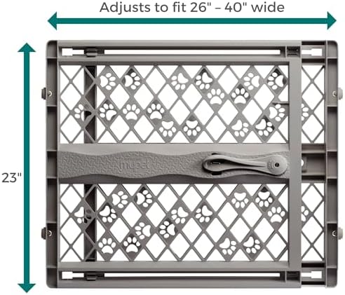MYPET Paws Portable Pet Gate: 26-40" Wide Expandable, Pressure Mounted No Tools Needed, Durable Dog Gate for Doorways, Made in USA, 23" Tall, Fieldstone Gray - Image 4