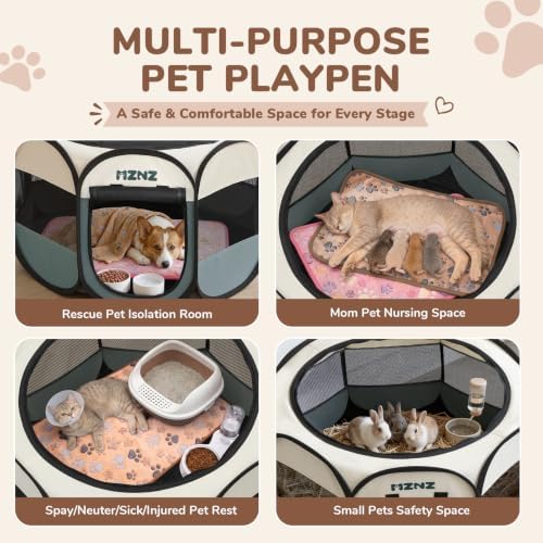 Dog Cat Small Animal Puppy Playpen Crate with 2 Blankets, Medium, Grey - Image 3