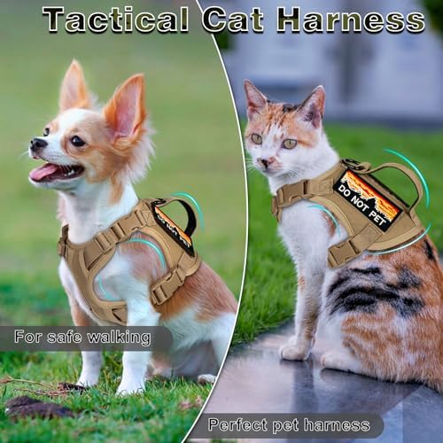 Tactical Cat Harness for Walking, Adjustable Escape Proof Pet Vest for Large Cat,Easy Control Breathable Cat Vest with Handle，Molle Patches (Khaki, L) - Image 3