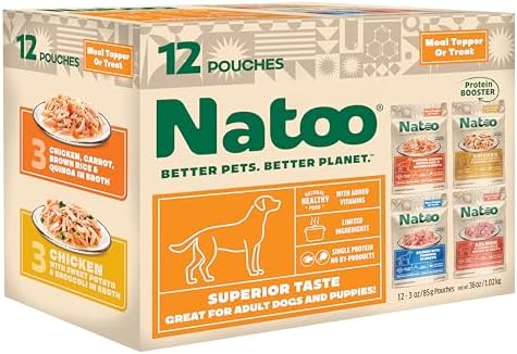 NATOO Dog Food Topper Variety Pack, 4 Flavors, 3oz Pouches, 12 Pack by Natoo