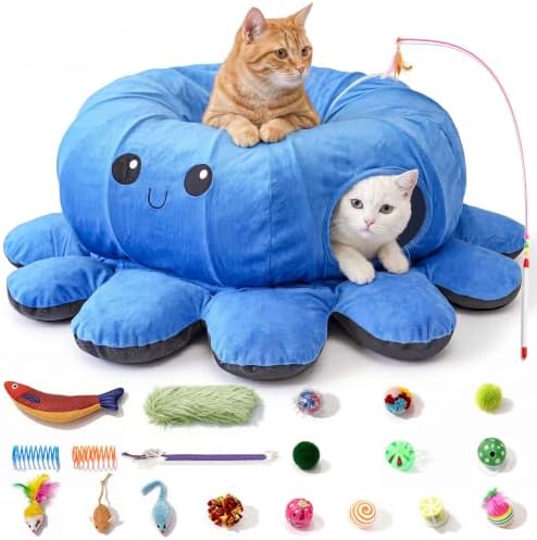 Cat Tunnel Bed with 20 Cat Toys, Kitten Toys for Indoor Kittens,Blue by FortheHeartbeatinYourLap