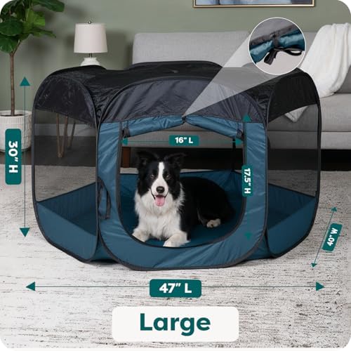 FurHaven Soft-Sided Dog & Cat Playpen, Portable Foldable Indoor & Outdoor Pet Playpen with Mesh Windows & Zippered Door, Sailor Blue, Large - Image 3