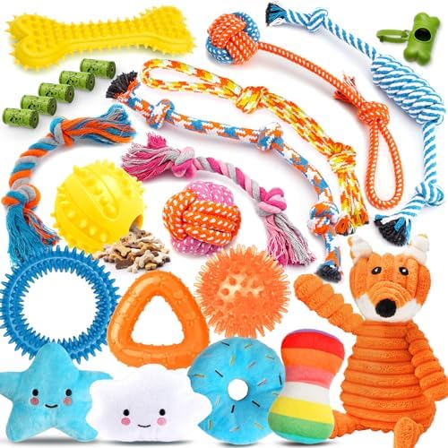 Zeaxuie 23 Pack Luxury Puppy Toys for Teething Small Dogs, Puppy Chew Toys with Rubber Toy, Rope and Squeaky Toys by Zeaxuie