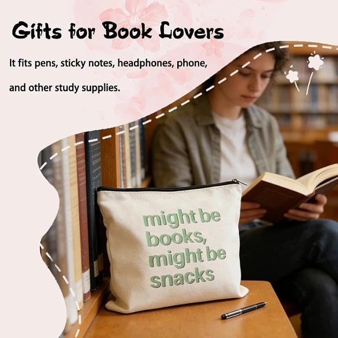 Book Lovers Gift Bag for Women Bookish Canvas Makeup Bag Reading Zipper Pouch Author Writer Reader Accessories Bookworm Book Club Birthday Gift Student Graduation Gifts from Teachers Librarian Pouch - Image 4