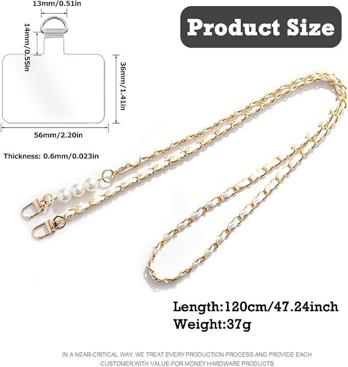 Phone Crossbody Chain Cell Phone Lanyard,Leather+Metal Shouder Strap Universal Phone Strap with Phone Tether Patches (K) - Image 2