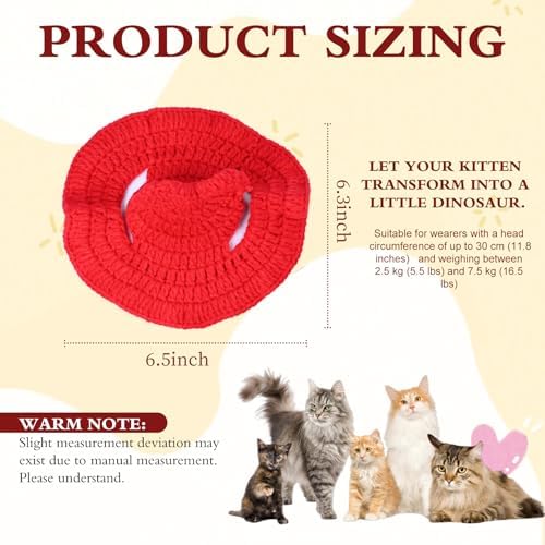Bow Cat Hat, Cotton & Soft Cute Knitted Hats for Cats Birthday Party Spring Christmas Puppy Hat for Small Pets (Red, M) - Image 6