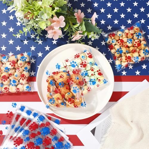 Pasimy 200 Pcs Dog Paw Treat Bags, Clear Self Adhesive Patriotic Color - Image 4