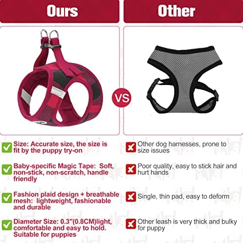 BEAUTYZOO Small Dog Harness and Leash Set,Step in No Choke No Pull Soft Mesh Dog Harnesses Reflective for Extra-Small Medium Puppy Dogs and Cats, Plaid Dog Vest Harness for XS S Pets, Red, XS - Image 5
