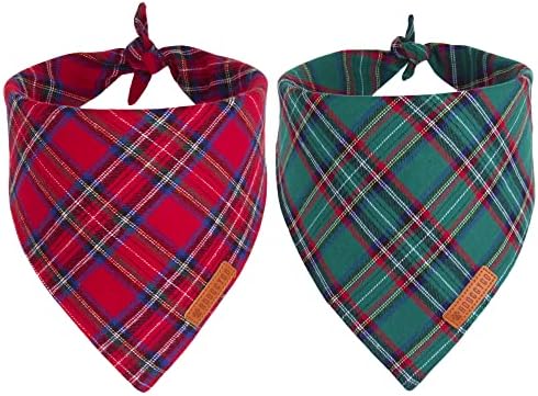ADOGGYGO Christmas Dog Bandana 2 Pack, Stylish Plaid Pet Scarf, Premium Cotton Fabric, Multiple Sizes Offered, Christmas Bandanas for Medium Large Dogs Pets (Large) by ADOGGYGO