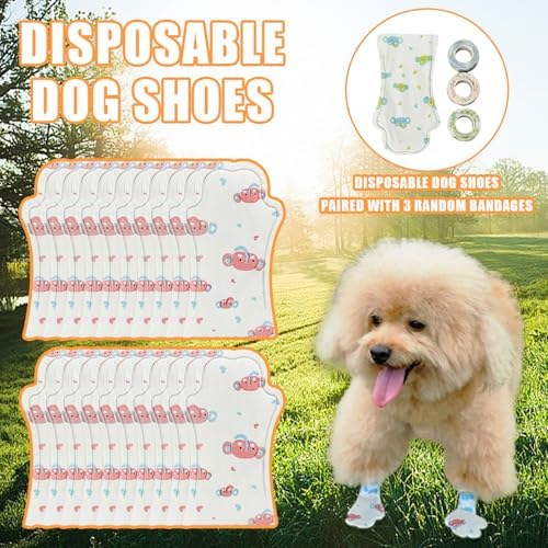 Disposable Dog Boots for Paw Protection, 20 Pcs Pet Shoes with Adjustable Self-Adhesive Bandage, Dog Disposable Foot Covers for Outdoor & Indoor Walking (Pink, Small) - Image 3