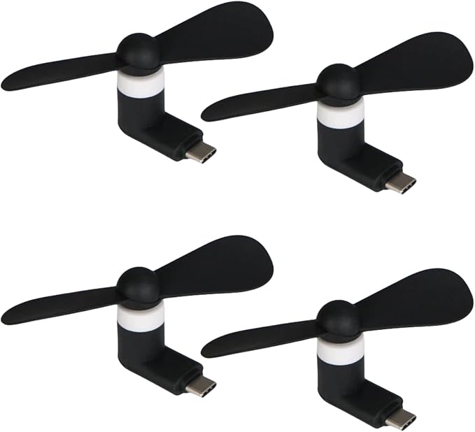 Phone Fan USB C, 4 Pack Mini Portable Cell Phone Fan for iPhone 16/15 and Android Cellphones with Type-C Port, Small Personal Travel Pocket Fans Summer Gadgets (Black) by TRIIFON