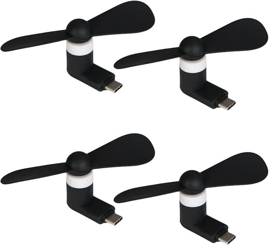 Phone Fan USB C, 4 Pack Mini Portable Cell Phone Fan for iPhone 16/15 and Android Cellphones with Type-C Port, Small Personal Travel Pocket Fans Summer Gadgets (Black) by TRIIFON