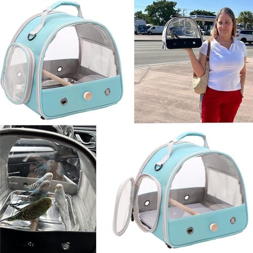 Bird Carrier, Portable Small Bird Parrot Parakeet Carrier with Standing Perch and Mat, Side Access Window Collapsible (Green, Clear Windows) - Image 6