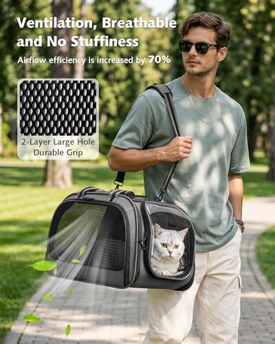 Pecute Cat Carrier,Double Bubble Pet Carrier for Cat Small Dogs,Gray M - Image 6