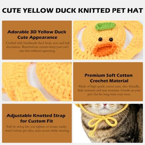 Duck Cat Hat, Cotton & Soft Cute Knitted Hats for Cats Birthday Party Halloween Christmas Spring Puppy Hat for Small Pets (Yellow,M) - Image 4