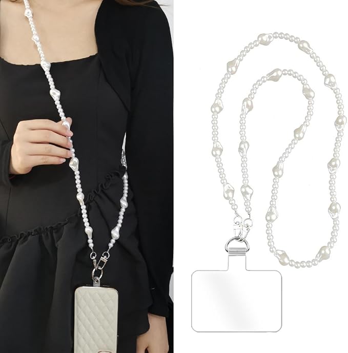 Phone Crossbody Chain Cell Phone Lanyard,Universal Leather+Metal Shouder Strap with Phone Tether Patches (N) by Turkalla