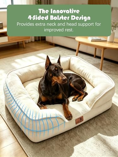 Spotted Play Orthopedic Dog Bed with Sides - Sofa Beds for Extra Large Dogs, Supportive Foam Pet Couch Bed with Washable Removable Cover, Waterproof Lining and Non-Slip Bottom, Ivory - XL-Plus - Image 5