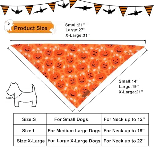 PTDECOR Halloween Dog Bandana, 2PCS Ghost Pumpkin Dog Scarf, X-Large - Image 4