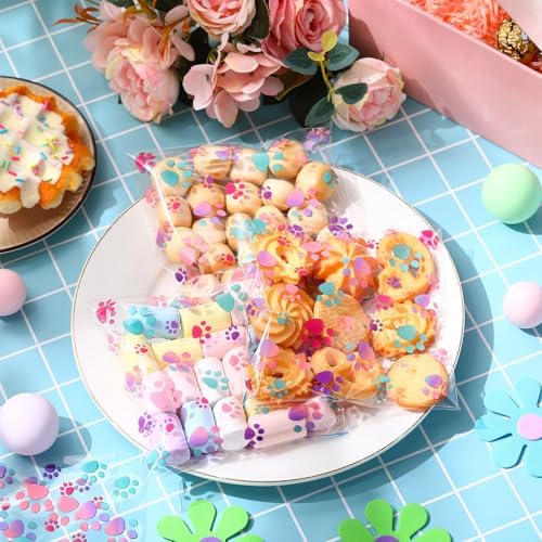Pasimy 200 Pcs Dog Paw Treat Bags, Clear Self Adhesive Light Blue - Image 4