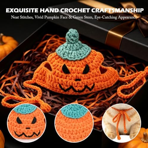 Pumpkin Cat Hat, Cotton & Soft Cute Knitted Hats for Cats Birthday Party Halloween Christmas Puppy Hat for Small Pets (Orange,M) - Image 5