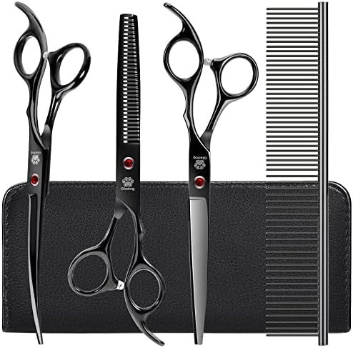 Dog Grooming Scissors Kit with Safety Round Tips, GLADOG Professional 5 in 1 Grooming Scissors for Dog and cat by GLADOG