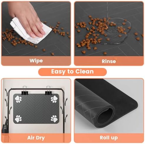 Pet Feeding Mat-Absorbent Pet Placemat for Food and Water Bowl, with Waterproof Rubber Backing, Quick Dry Water Dispenser Mat for Dog and Cat (32"x22", Black) - Image 4