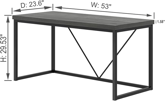 EXCEFUR Modern Home Office Desk, Wood and Metal Computer Desk, Industrial Writing Study Gaming Table for Living Room Bedroom, Rustic Grey, 53 inch - Image 2