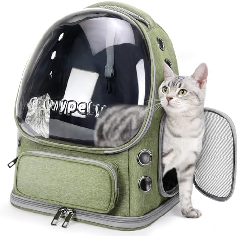 Cawypety Cat Backpack Carrier, Breathable Cat Carrier Large Space Bubble Pet Backpack for Kitty Small Dog up to 15lbs, Transparent & Foldable Pet Carrier for Travel Hiking by Cawypety