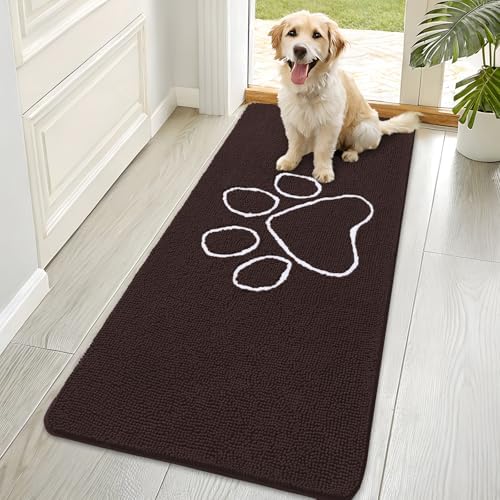 OLANLY Dog Door Mat for Muddy Paws 70x35, Paw Print Design Chenille Mud Mat by OLANLY