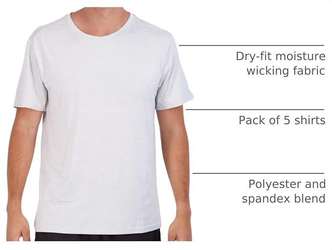 5 Pack Men's Dry Fit Short Sleeve T-Shirt Gym Workout Athletic Running Tee | Cooling, Moisture-Wicking, Crew Neck, Quick-Dry, Breathable, Active, Exercise, Fitness, Basketball, Cycling, Hiking, Tennis - Image 4