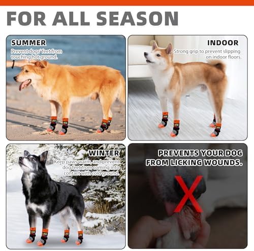 KOOLTAIL Anti Slip Halloween Dog Socks to Prevent Licking Paws, Dog Costume Boots&Paw Protector with Grippers for Hardwood Floors, Traction Control No Twist Booties for Small Medium Large Dogs, M - Image 5