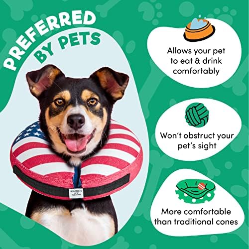 BENCMATE Inflatable Dog Cone Collar Alternative After Surgery Medium, Flag - Image 3