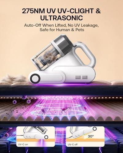 Trucozie Mattress Vacuum Cleaner with 275nm UV-C Light & 149℉ Heat, 16Kpa Powerful Suction Bed Vacuum for Pet Hair & Dander, Smart Dust Sensor, Anion & Aromatherapy, Corded (White) - Image 4