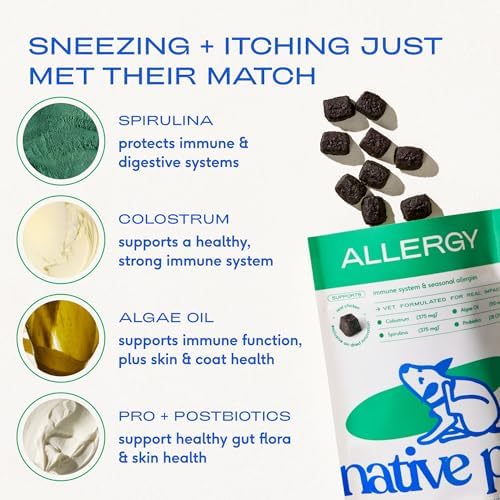 Native Pet Dog Allergy Chews for Medium Breeds - Itchy Skin and Seasonal Itch Support - Colostrum, Probiotics, Spirulina - 30 Chews - Image 4