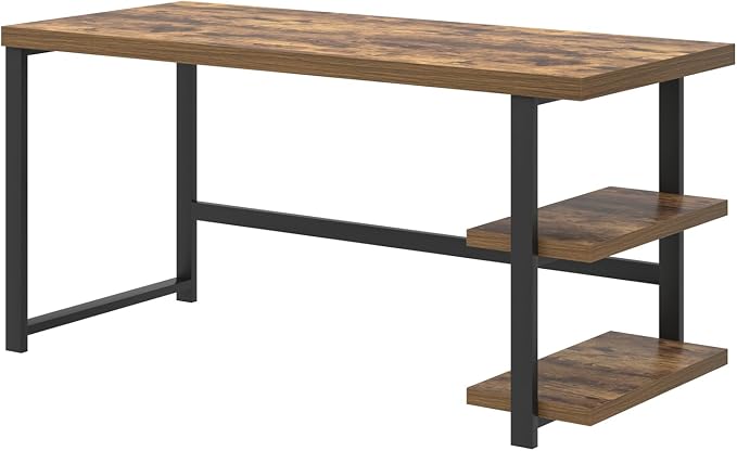 EXCEFUR Modern Computer Desk, Home Office Desk with Storage Shelf, Wood Study Writing Table Workstation for Bedroom Living Room, Rustic Brown, 53 Inch - Image 9