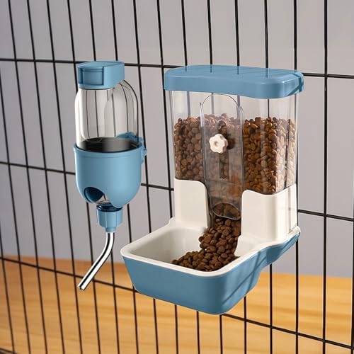 Automatic Pet Food Water Dispenser, Auto Gravity Pet Feeder Water Bottle Set for Crate Cage, Feeding Station for Small Dog Cat Rabbit Guinea Pigs Chinchilla Ferret Hedgehog (Blue) by TOKAYIFE
