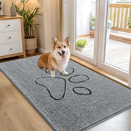 OLANLY Dog Door Mat for Muddy Paws 54x32, Paw Print Design Chenille Mud Mat by OLANLY
