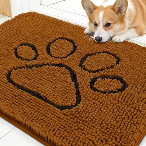OLANLY Dog Door Mat for Muddy Paws 30x20, Paw Print Design Chenille Mud Mat by OLANLY