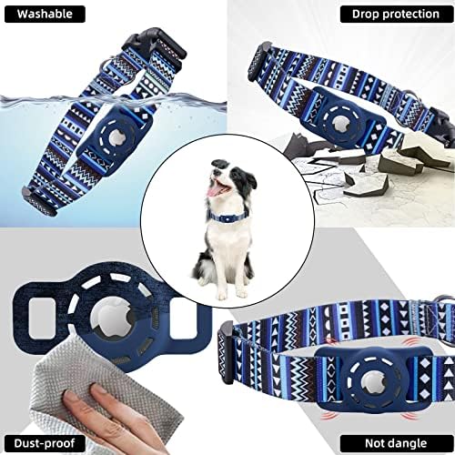 Dog Collar, Compatible with AirTag, Polyester Pet Cat Puppy Collar for Small, Medium, Large, and Extra Large Dogs, Bohemia Navy, L: 14.9-24.8 inch Neck - Image 5