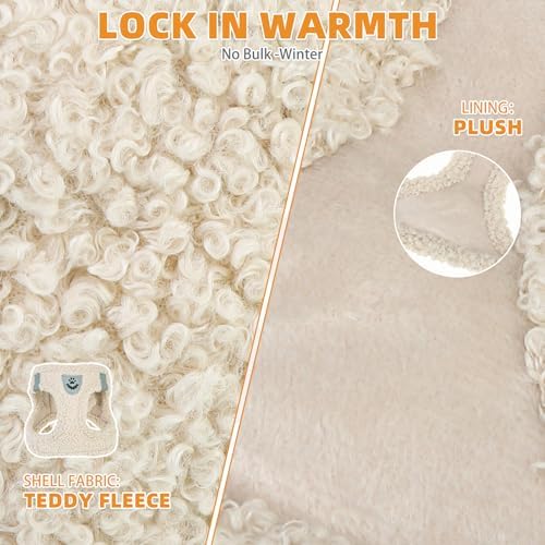 KOOLTAIL Plush Small Dog Harness and Leash Set, Warm Fleece No Pull Puppy Vest for Winter, Lightweight Reflective Step in Pet Harness for Medium Sized Dogs Boy Girl Outdoor Walking Cute Soft, Beige S - Image 4