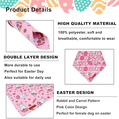 ADOGGYGO Easter Dog Bandana, Pink Bunny Scarf, Premium Durable Fabric, Adjustable Fit Female Pet Easter Bandanas for Small Dogs (Small) - Image 5
