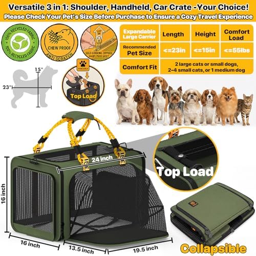 PAWZIDEA Expandable Large Pet Carrier, Soft-Sided 2–4 Cats Carrier Up 55lbs - Image 2