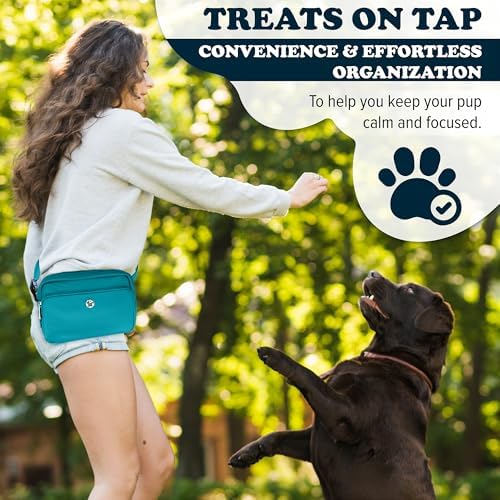 Puppington 3-in-1 Crossbody Dog Walking Bag & Treat Pouch with Matching Planet Safe Poop Bags & Built-In Dispenser - Dog Mom Gift for Puppy Training with Zippered Pockets (Lagoon Teal) - Image 4