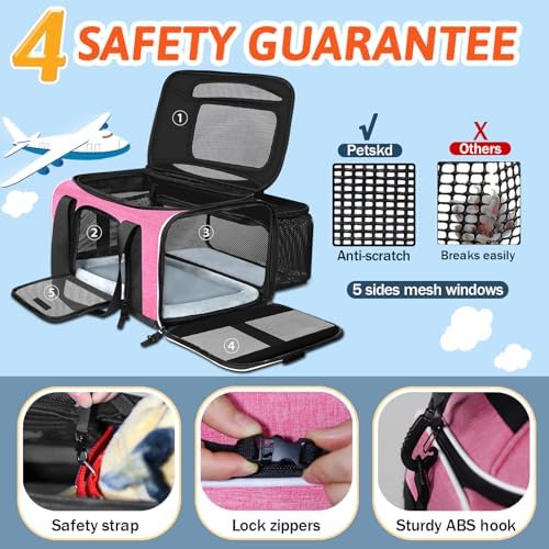 Petskd Top and Side Expandable Small Pet Carrier Airline Approved, Pink - Image 6