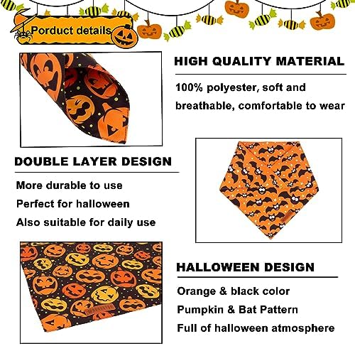 ADOGGYGO Halloween Bandanas for Dogs, Cute Bat Pumpkin Dog Scarf, Small - Image 5