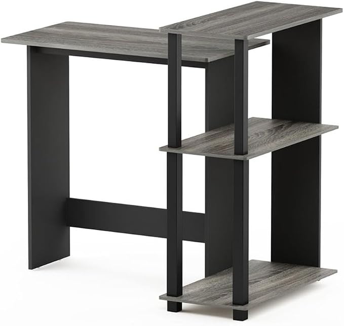Furinno Abbott Corner Computer Desk with Bookshelf, French Oak Grey/Black - Image 5
