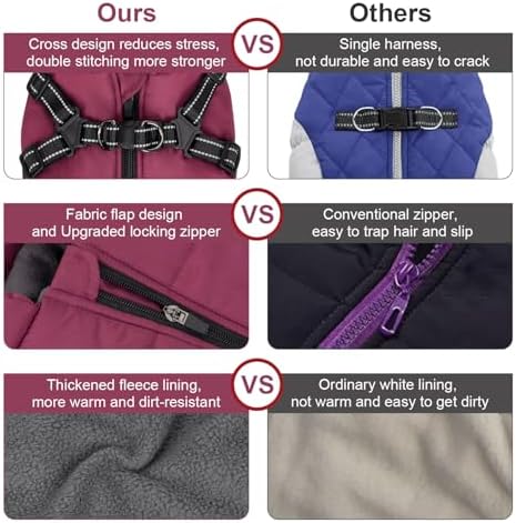Warm Dog Winter Coat, Dog Cold Weather Jacket with Built-in Harness, Reflective & Adjustable Comfortable Pet Vest, Windproof Apparel for Small Medium Large Dogs (Purple) - Image 5