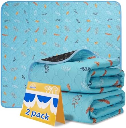 Sunheir Washable Pee Pads for Dogs - 2-Pack Thick Heavy-Absorbency Reusable Pee Pads Prevent Leakage Non-Slip, Waterproof Pet Training Pads for Puppy Playpen, Crate, Whelping Box, Potty Training, Blue by SUNHEIR