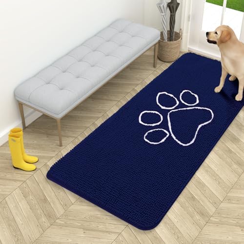 OLANLY Dog Door Mat for Muddy Paws 54x24, Paw Print Design Chenille Mud Mat by OLANLY